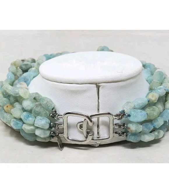Vintage Kenneth Lane KJL Aquamarine Gemstone Multistrand Necklace